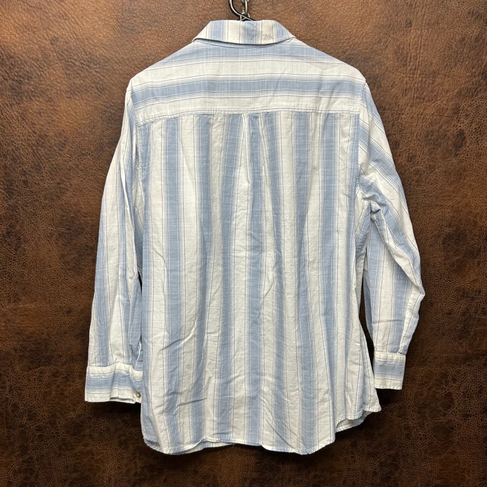Ava & Viv 2X Blue White Striped Beach Lightweight 3/4 Sleeve Cotton Button Down - Picture 6 of 6